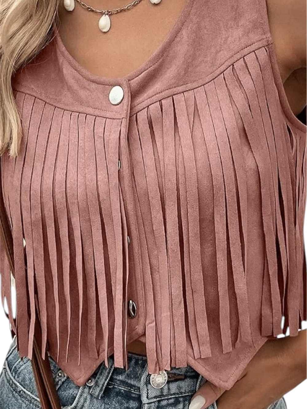 Fringed Crop Tank Top in Dusty Rose - Women